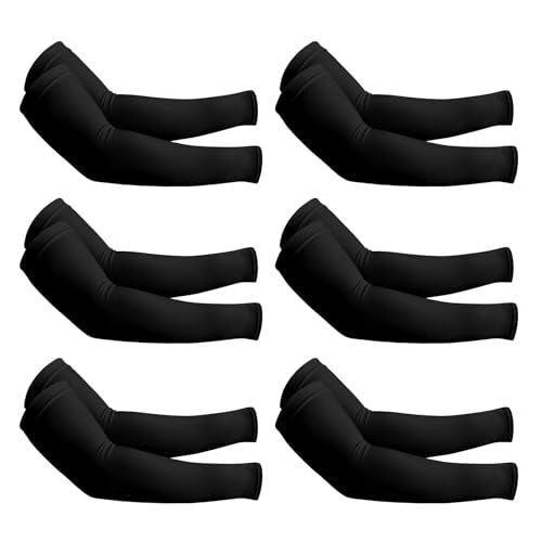 PFFY UV Protection Cooling Arm Sleeves for Men and Women UPF 50 Sun Sleeve - color: 6 Pairs - 6 Black