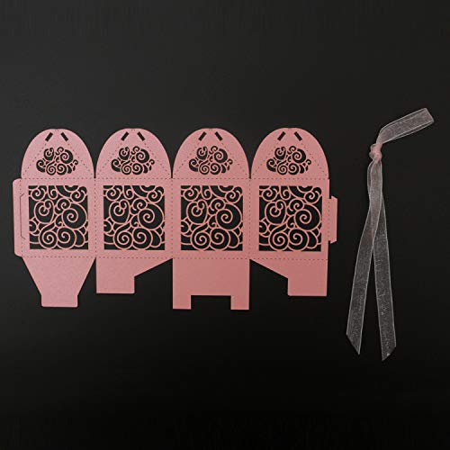 KPOSIYA 100 Pack Wedding Favor Boxes Laser Cut Boxes Party Favor Box Small Gift Boxes Lace Candy Boxes for Wedding Bridal Shower Baby Shower Birthday Party Anniverary with Ribbons (Pink, 100) - color: Pink 100