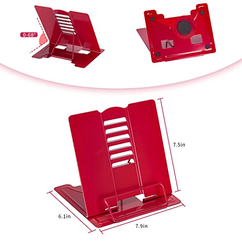 Metal Book Stand Adjustable Book Holder for Reading | Portable & Sturdy For Textbooks Cookbooks Sheet Music Papers Study - color: Full Red