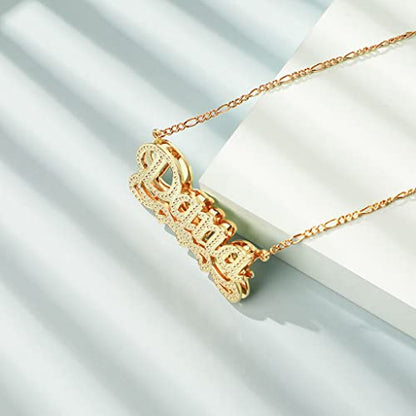 Custom Name Necklace Double Plated Name Necklace Personalized Name Plate Necklaces Name Necklaces for Women 18k Gold Plated Nameplate Pendant - color: Style 51