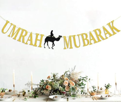 Umrah Mubarak Banner, Happy Eid Decorations Banner, Eid Festival Muslim Islam Party Decoration Supplies, 2023 Hajj Mubarak Umrah Mubarak Islamic Party Decoration Supplies…