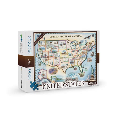USA Map Cardboard Jigsaw Puzzle - 1000 Pieces, Hand-Illustrated - Educational, Family Activity - Includes Poster - 25.4 x 19.8 - color: Usa