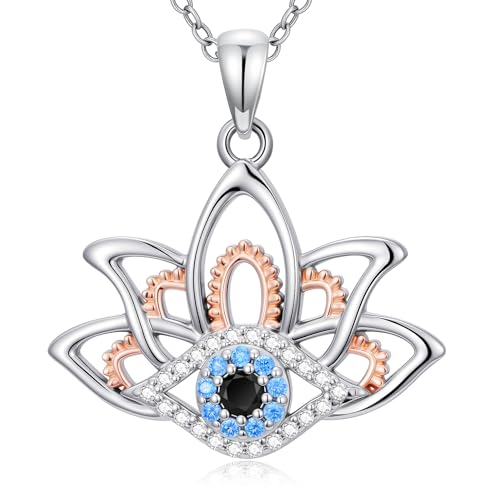 WINNICACA Sterling Silver Evil Eye Necklace Protection Crystal Pendant for Women Good Luck Vintage Evil Eye Pendant Jewelry Birthday Gifts for Women Friend Female - style: K02- Lotus Evil Eye Necklace