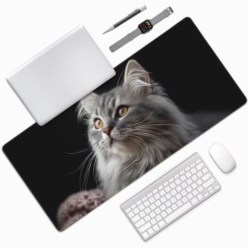 XXL Gaming Mouse Pad 35.4x15.7 Inch, Large Extended Desk Mat | Mousepad with Cat Design, Non-Slip Rubber Base, Water-Resistant Surface and Stitched Edges for Gaming, Office & Home - color: Cat