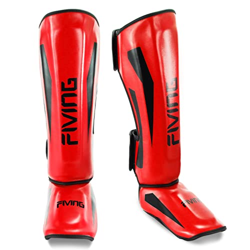 MMA Martial Arts Shin Guards,Muay Thai | Padded, Adjustable, Instep Protection, Muay Thai,Kickboxing,MMA Training, Professional Equipment - color: Red, size: Large