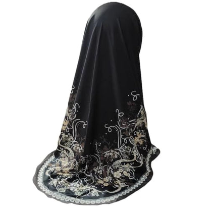 Ready To Wear Instant Hijab 여아용 무슬림 슬립온 키마르 꽃무늬 히잡 스카프 여성용 히잡 이슬람 아바야 터번 - color: 블랙 13#