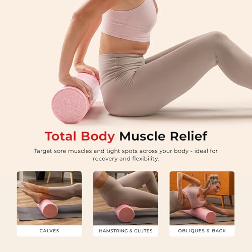Sunny Health & Fitness High-Density Foam Roller 12" to 36", for Stretching & Muscle Recovery – Black, Blue, Pink - color: Pink, size: 36-Inch