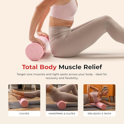 Sunny Health & Fitness High-Density Foam Roller 12" to 36", for Stretching & Muscle Recovery – Black, Blue, Pink - color: Pink, size: 18-Inch