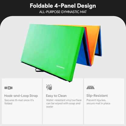 BalanceFrom 6x4 Feet 4-Panel Folding Gymnastics Mat – 2-Inch Thick Pad with Vinyl Surface and Carrying Handles for Tumbling, Yoga, Pilates, Home Workouts, and Martial Arts - color: Multi-Color