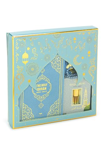 ihvan online Prayer Gift Set for Hajj and Umrah, Muslim Prayer Rug, Prayer Mat, Beads Taasbih, Holy Quran Translated English, Muslim Praying Mat, Islamic Gift Set for Ramadan & Eid, Blue - color: Blue English