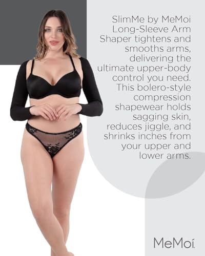 SlimMe Long Sleeve Arm Shapewear, Arm Slimming Sleeves for Women, Tightens and Smooths Arms, Bolero Style - Small to Queen 2 - color: Black, size: Large