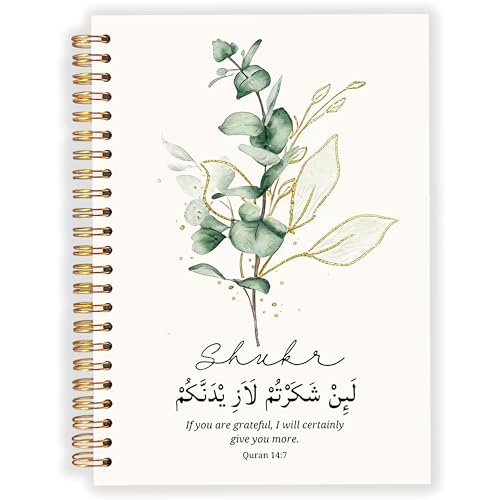 Islamic Gratitude Notebook Journal for Women, Muslim Islamic Gifts, Eucalyptus Quran Religious Prayer Hardcover Spiral Notebook for Work Note Taking 5.5x8.3 in - color: Quran 14:7 white