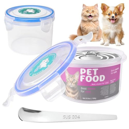 REFLYING Canned Cat Food Storage Lids Reusable Airtight Can Cover | Reusable airtight cat food can lids,Keeps wet food fresh,eliminates odor,Includes SUS 304 spoon and can opener - color: 2 Jar（S）+1 Spoon