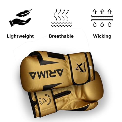 Boxing Gloves - Premium PU Leather, Heavyweight - Ideal for Boxing, Kickboxing, Muay Thai & Fitness Training - color: Gold, size: 12 oz.