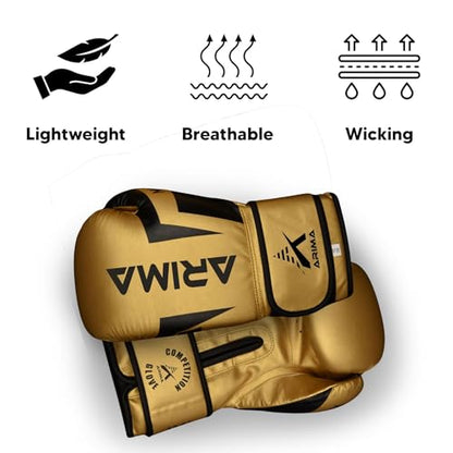 Boxing Gloves - Premium PU Leather, Heavyweight - Ideal for Boxing, Kickboxing, Muay Thai & Fitness Training - color: Gold, size: 12 oz.