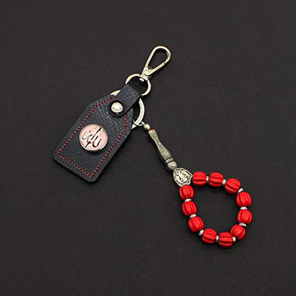 Keychain & Rosary Collection -Car Key Chain-Handbags Holder - color: 10 Mm-corrugated Red Beads