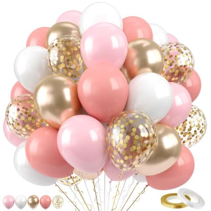 Dusty Pink Balloons, 60 Pcs Party Balloons for Bridal Shower Bachelorette - color: Pink Gold