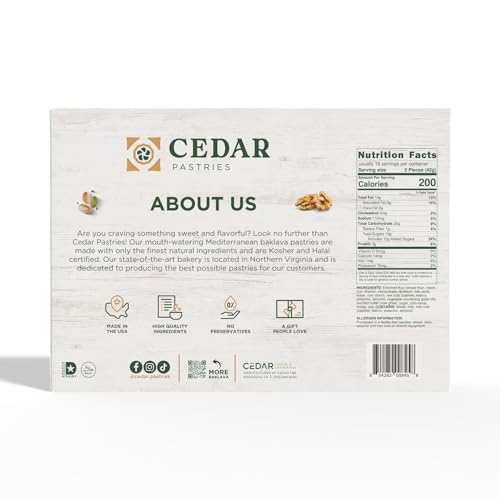 Cedar Pastries Mediterranean Baklava Assortment – 33 Pieces – Large Mediterranean Dessert Gift Box – Pistachio, Cashew & Walnut Phyllo Pastries – Gourmet Middle Eastern Sweets – Kosher & Halal Certified - size: 32 Ounce (Pack of 1)