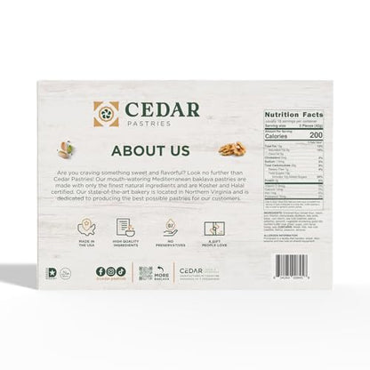 Cedar Pastries Mediterranean Baklava Assortment – 33 Pieces – Large Mediterranean Dessert Gift Box – Pistachio, Cashew & Walnut Phyllo Pastries – Gourmet Middle Eastern Sweets – Kosher & Halal Certified - size: 32 Ounce (Pack of 1)