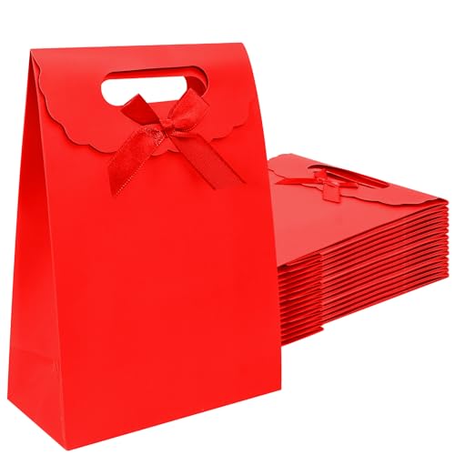 Patdefie gift bags with handles medium size 7×4×10 inch 16pcs for gift wrap birthday,party favor,wedding,anniversary (red) - color: red