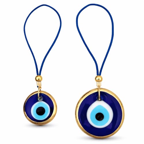 Turkish Blue Evil Eye Car Hanging Gold Ornament Set of 2- Evil Eye Car Accessories - Evil Eye Car Charm Gift for Women or Men - style: Gold Set of 2