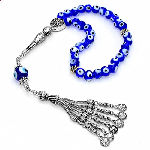 Design -Handmade Evil Eye Beaded Collection Worry Beads - Prayer Beads (8 mm-33 Beads) Tesbih-Tasbih-Tasbeeh-Misbaha-Masbaha-Subha-Sebha-Sibha-Rosary (The Eye's Magic) - color: The Eye's Magic