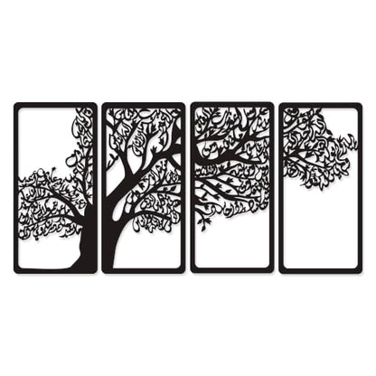 YATEASLU 4 Quls Islamic Wall Art Set - Metal Arabic Calligraphy Decor | Set of 4 matte black metal surah tree plaques.Features Al-Falaq,An-Nas,Al-Kafirun,Al-Ikhlas.Pre-drilled with screws.