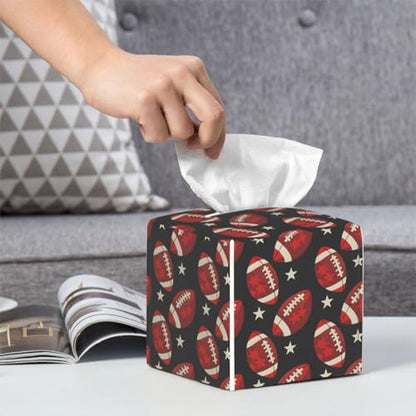 Square Leather Tissue Box Cover, Waterproof Napkin Dispenser with Sports American Football Print, Tissue Holder for Bathroom, Living Room, Bedroom, Office, and Car Decor