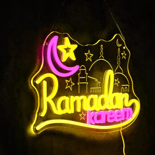 Ramadan Kareem Neon Sign for Wall Decor Dimmable Islamic Mubarak Led Neon Lights Muslim Moon Star LED Signs for Bedroom Religious Church Home Prayer Party Mosque Decoration Gifts - style: Ramadan Kareem