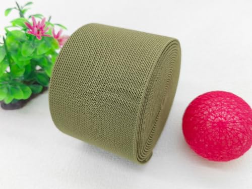 Olive Green Wide Knit Elastic Band for Sewing 3 inch 5yards Double-Side Twill Woven Elastic Heavy Stretch Elastic Spool Band for Sewing Pants Waist-Wigs-Skirts-Craft-DIY Projects - color: Olive #43