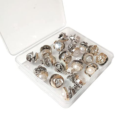 20Pcs Women Shirt Brooch Buttons Pearl No Sew Pins Safety Button - color: Rhinestone and pearl buttons
