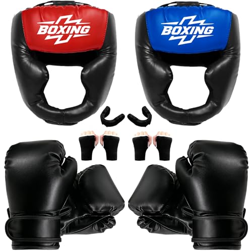 12pcs Boxing Headgear, guantes de boxeo,Mouth Guards& Hand Wraps Boxing Equipment Set - PU Leather Boxing Protective Gear for Training, Sparring & MMA，Boxing Gloves - size: 10oz
