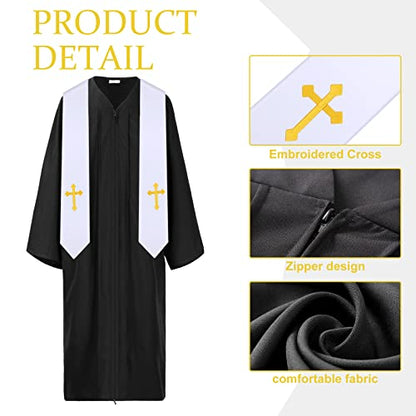 Jiuguva Clergy Robe for Adults Unisex, Priest Church Robe Set with Cross Stole, Minister Pulpit Baptism Choir Robe Attire - color: Black