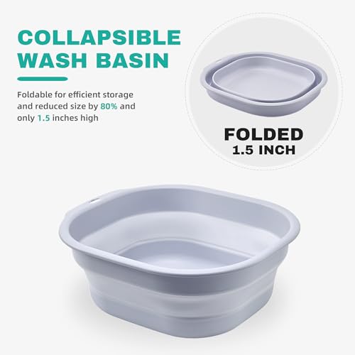 2 Pack Collapsible Wash Basin Set, Foldable Dish Tub, Small Medium Portable Sink for Kitchen, Camping, RV, Baby Bottles, Laundry, Plastic Washbasin -Gray - color: Gray