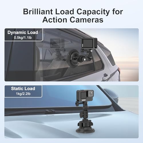 MINIFOCUS Suction Cup Camera Mount with Phone Holder, Car Camera Mount with Ball Head Magic Arm for Windshield Dash Compatible with GoPro Hero 11/10/9, DJI Osmo Action/Procket, Insta360 X5/4/3 - style: S1026