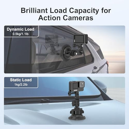 MINIFOCUS Suction Cup Camera Mount with Phone Holder, Car Camera Mount with Ball Head Magic Arm for Windshield Dash Compatible with GoPro Hero 11/10/9, DJI Osmo Action/Procket, Insta360 X5/4/3 - style: S1026