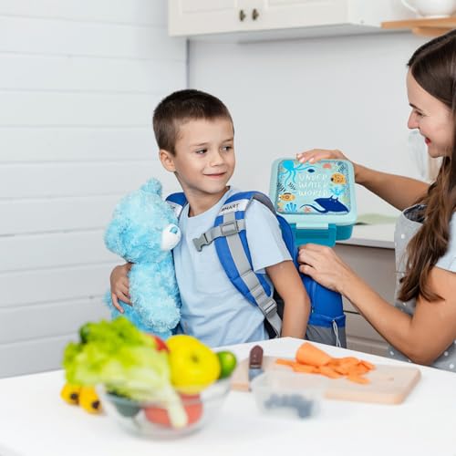 JXXM Bento Lunch Box for Kids with 8oz Soup Thermo,Leak-Proof Lunch Containers with 5 Compartment,Thermo Food Jar Food Containers for School (Blue-Octopus) - color: Blue-Octopus