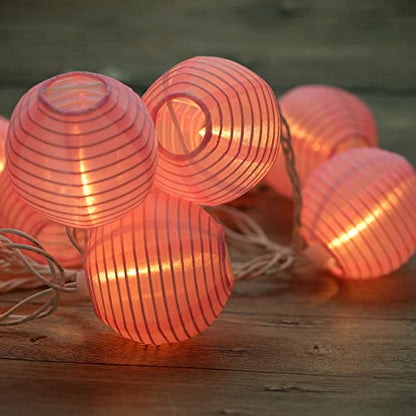 HOSY 10-Pack Pink 3-in Lanterns, 11 ft White Wire Plug-in UL String Lights | Self-assembly Required, Nylon Fabric, 3-in Diameter, 12-in Spacing, End-to-end Connectable, UL Certified - color: Pink
