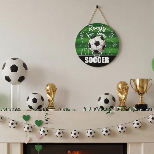 Smile Ready For Some Soccer Wooden Round Door Hanger, Game Day Playbook Themed Front Door Sign for Sports Fans & Soccer Party Decor - style: Soccer Tactic