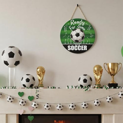 Smile Ready For Some Soccer Wooden Round Door Hanger, Game Day Playbook Themed Front Door Sign for Sports Fans & Soccer Party Decor - style: Soccer Tactic