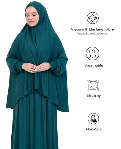 Prien Soft Prayer Dress For Women, Muslim Abaya Hijab Set, Long Turkish Cotton Praying Outfit, Islamic Clothes For Ramadan - color: Emerald