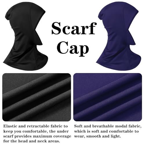 4 Pieces Modal Hijab Cap Adjustable Muslim Stretchy Turban Full Cover Shawl Cap Full Neck Coverage for Lady - color: Gray, Light Pink, Dark Blue, Black