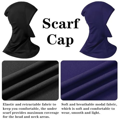 4 Pieces Modal Hijab Cap Adjustable Muslim Stretchy Turban Full Cover Shawl Cap Full Neck Coverage for Lady - color: Gray, Light Pink, Dark Blue, Black