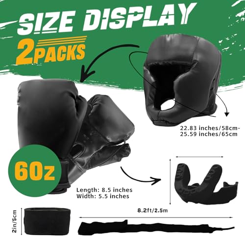 14 Pcs Boxing Set Boxing Equipment Set for Beginners Including 2 Pair of 6 oz Boxing Gloves Headgear Helmet Hand Wraps Mouth Guards Gifts Training Equipment - color: Black & Black