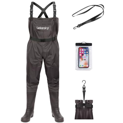 Lekesky Fly Fishing Chest Waders with Boots for Men Women, US Sizes 5–14,2-Ply Nylon/Pvc Waterproof Waders - color: Brown, size: M5/W7