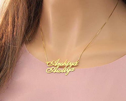Custom Name Necklace Personalized, 18K Gold Plated Customized Nameplate Necklace Dainty Jewelry Gift for Women, Bridesmaid - color: Double Name Necklace