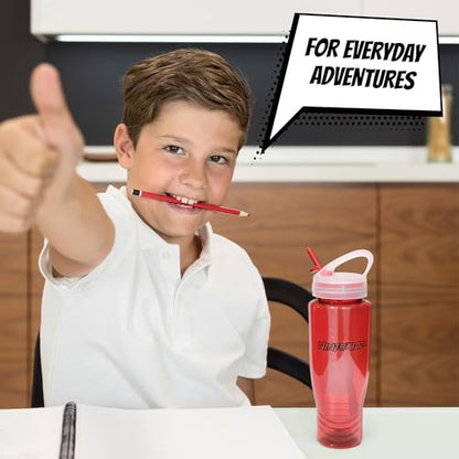 Ninja Kidz Official Kids Water Bottle with Straw, Reusable Water Bottle with Handle, Leak-Resistant, Insulated, Durable, Great for Sports, Official Merch, 0.5 liters, Red - color: Red