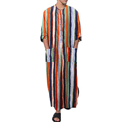 Mens Muslim Thobe Saudi Arabic Islamic Middle East Long Gown Dress Long Sleeve Crew Neck Clothing Ramadan Jubbah - color: #0a-orange, size: X-Large