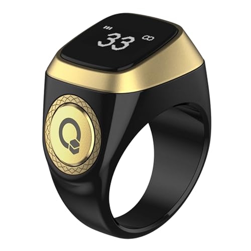 Smart Tasbih Zikr Ring, 20mm Muslim Digital Azan Alarm Clock, Tasbih Counter Smart Ring (Black) - color: Black