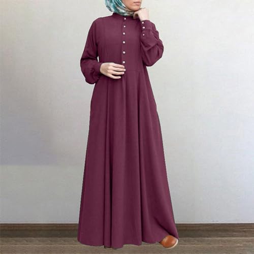 Dress for Women Muslim Long Sleeve Button Down Dress Shirt Prayer Casual Clothes Summer Fashion Outfits - color: Red, size: X-Large